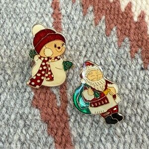 Vintage Festive Snowman and Santa pin Set